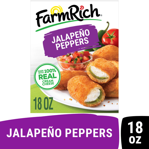 Frozen Appetizers & Sides Farm Rich Breaded Jalapeno Peppers Stuffed with 100% Real Cream Cheese hero