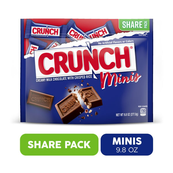 Candy & Chocolate Crunch Minis, Milk Chocolate and Crisped Rice, Individually Wrapped Candy Bars hero