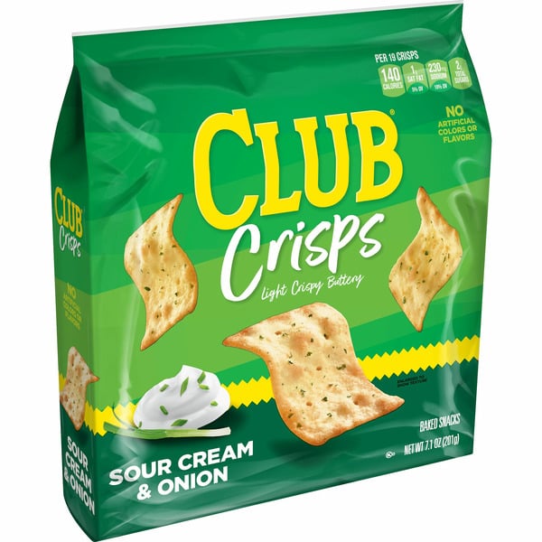 Crackers Club Cracker Crisps, Baked Snack Crackers, Party Snacks, Sour Cream and Onion hero