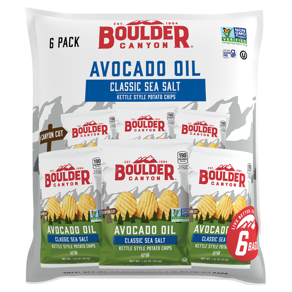 Chips & Pretzels Boulder Canyon Potato Chips, Kettle Style, Avocado Oil Classic Sea Salt, 6 Pack hero