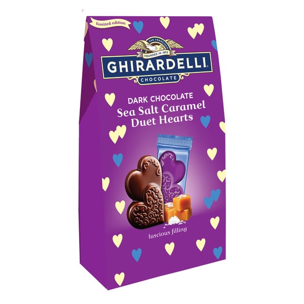 Candy & Chocolate Ghirardelli Dark Chocolate Sea Salt Caramel Duet Hearts, Chocolate Hearts for Valentines hero