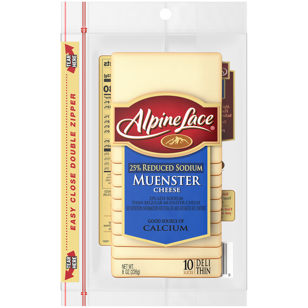 Packaged Cheese Alpine Lace 25% Reduced Sodium Muenster Cheese hero