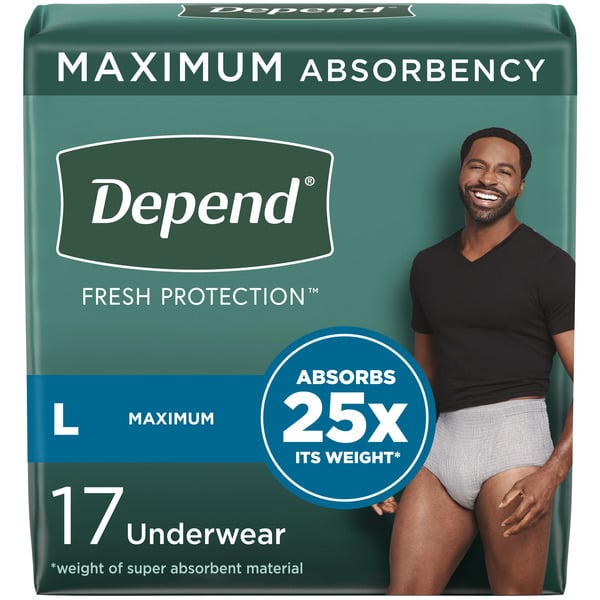 Adult Care Depend Fresh Protection Men's Adult Incontinence Underwear, L, Grey hero