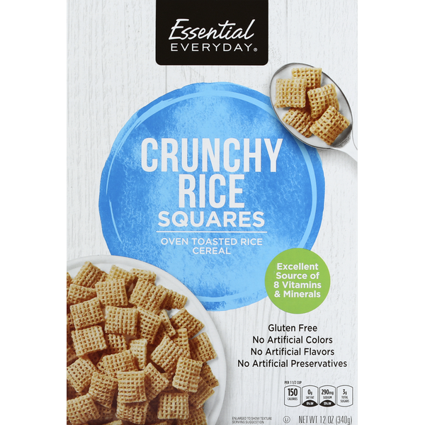 Cereal Essential Everyday Cereal, Oven Toasted Rice, Crunchy, Squares hero