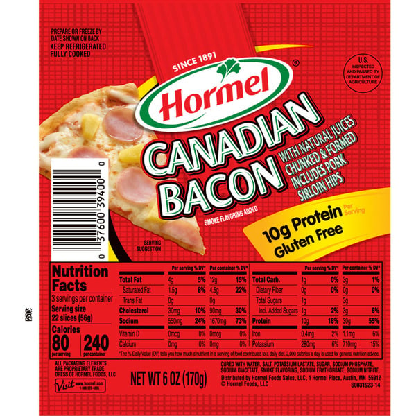 Hot Dogs, Bacon & Sausage Hormel Canadian Bacon With Natural Juices hero