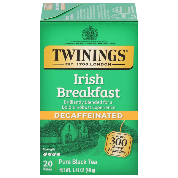 Tea Twinings Black Tea, Pure, Irish Breakfast, Decaffeinated, Tea Bags hero