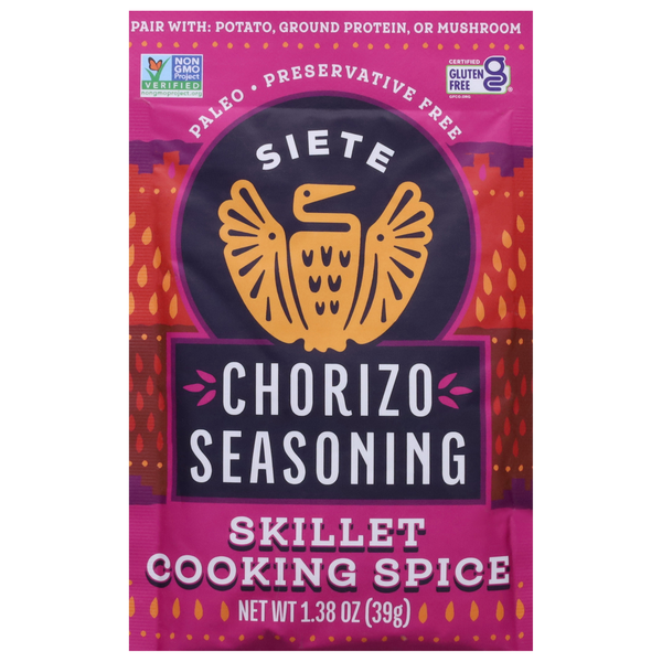 Latino Foods Siete Chorizo Seasoning, Skillet Cooking Spice hero