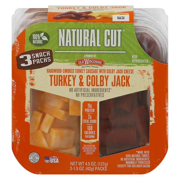 Hot Dogs, Bacon & Sausage Old Wisconsin Turkey & Colby Jack, Snack Packs hero