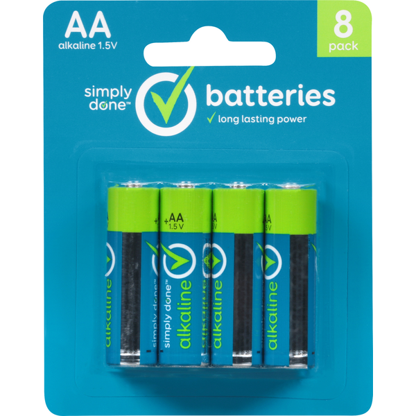 More Household Simply Done Batteries, Alkaline, AA, 8 Pack hero