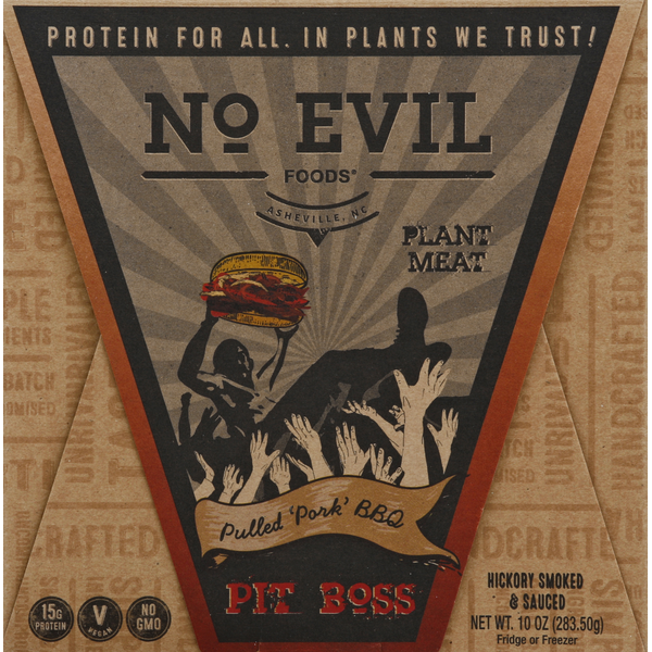 Meat Alternatives No Evil Foods Plant Meat, Pulled Pork BBQ, Pit Boss hero