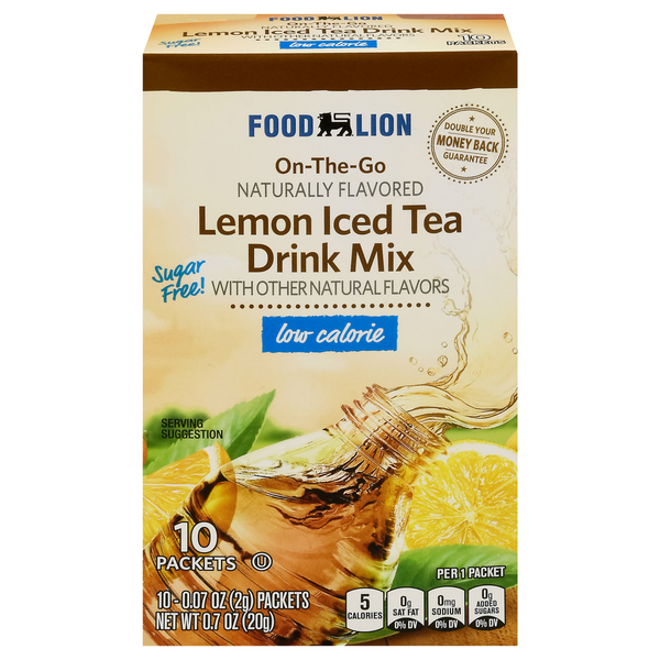 Cocoa & Drink Mixes Food Lion On-The-Go Drink Mix Iced Tea with Lemon Low Calorie hero