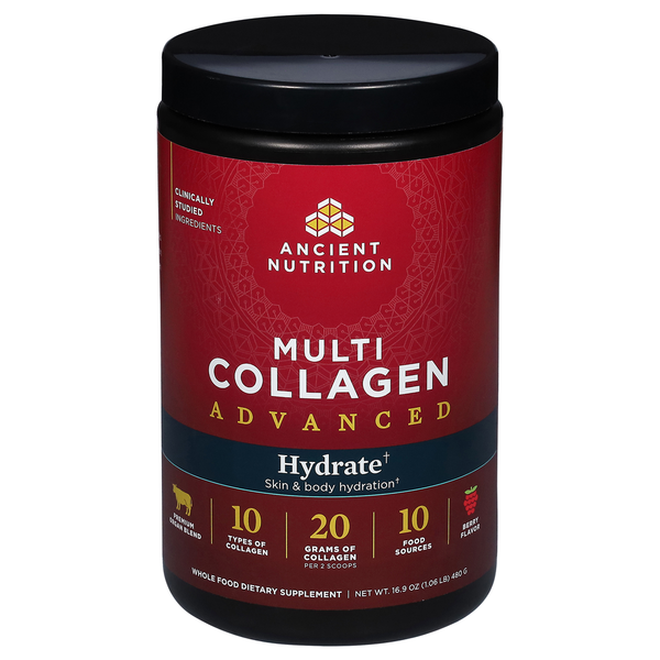 Dietary Supplements Ancient Nutrition Multi Collagen, Hydrate, Advanced, Berry Flavor hero