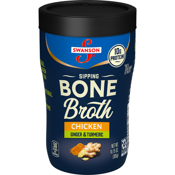 Soup, Broth & Bouillon Swanson's Sipping Chicken Bone Broth With Ginger and Turmeric hero