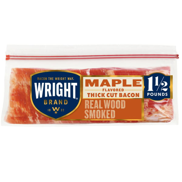 Hot Dogs, Bacon & Sausage Wright Maple Flavored Real Wood Smoked Thick Cut Bacon hero