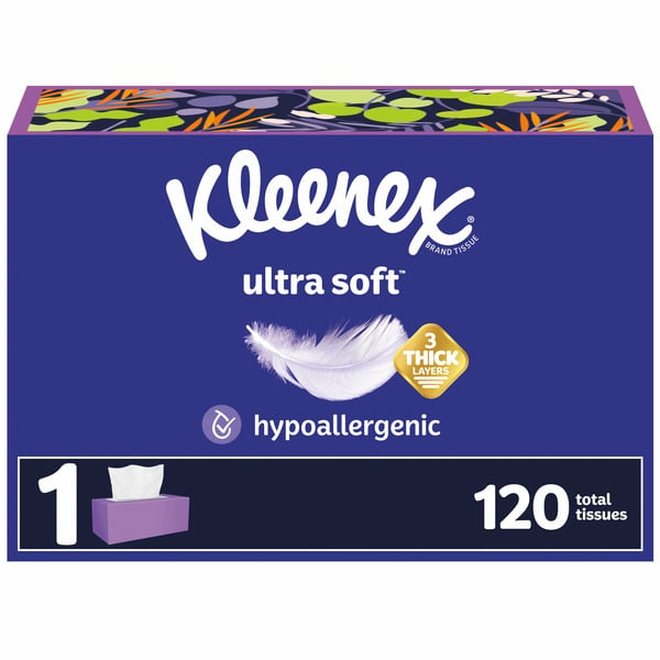 Paper Goods Kleenex Ultra Soft Facial Tissues Flat Box 3 Ply hero