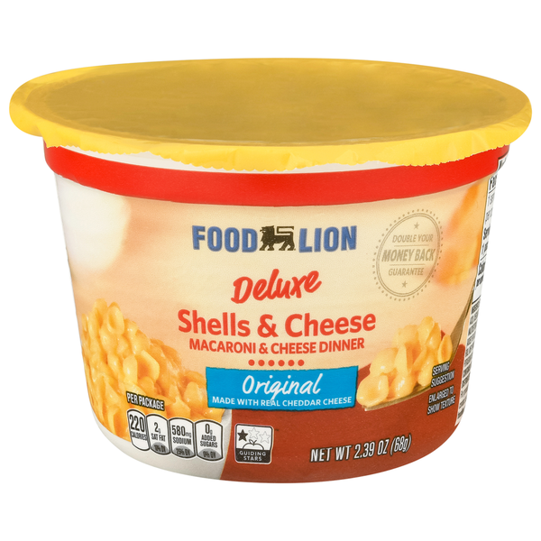 Instant Foods Food Lion Macaroni & Cheese Dinner, Original, Deluxe, Shells & Cheese hero