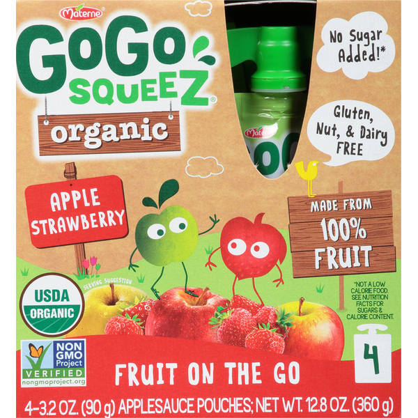 Canned Fruit & Applesauce GoGo Squeez Organic Apple Strawberry Applesauce on the Go hero