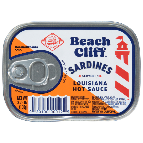 Canned Meat & Seafood Beach Cliff Sardines, Louisiana Hot Sauce hero