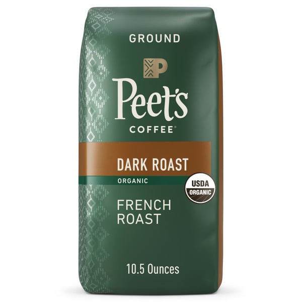 Coffee Grounds and Whole Beans Peet's Coffee Organic French Roast, Dark Roast Ground Coffee, Bag hero