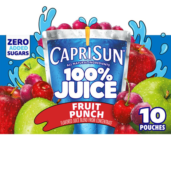 Juice & Nectars Capri Sun 100% Juice Fruit Punch Naturally Flavored Juice Blend Kids Drink Pouches hero