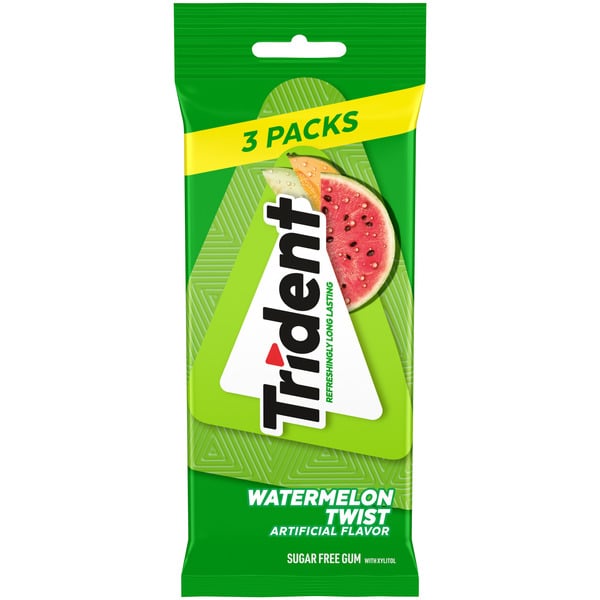 Candy & Chocolate Trident Sugar Free Gum, Watermelon Twist Flavor, 3 Packs (42 Pieces Total) hero