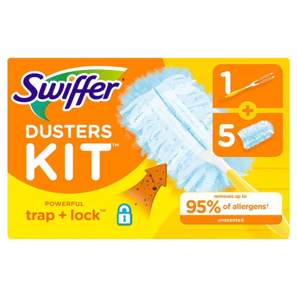 Cleaning Supplies Swiffer Dusters Starter Kit for Cleaning, Kit, Handle and Dusters hero