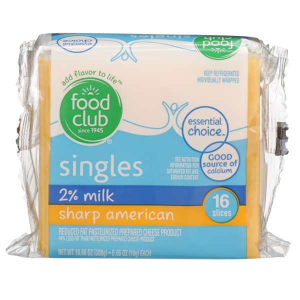 Packaged Cheese Food Club Sharp American 2% Milk Reduced Fat Pasteurized Prepared Cheese Product Singles hero