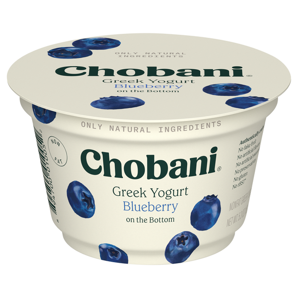 Greek Yogurt Chobani Yogurt, Greek, Nonfat, Blueberry on the Bottom hero