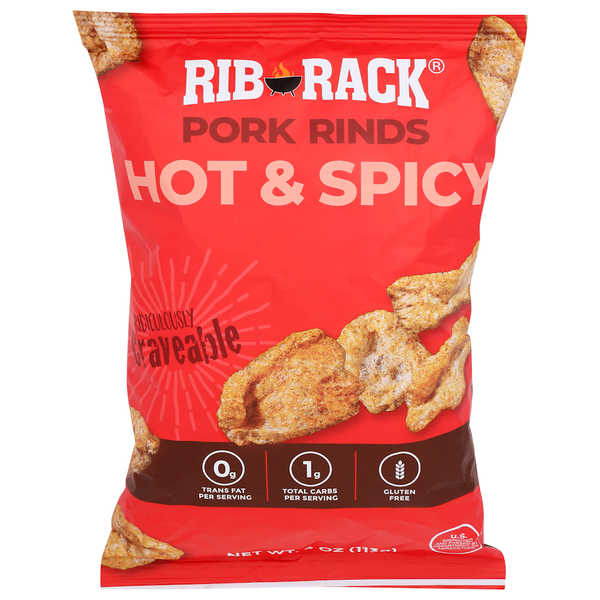 Chips & Pretzels Rib Rack Pork Rinds, Hot & Spicy hero