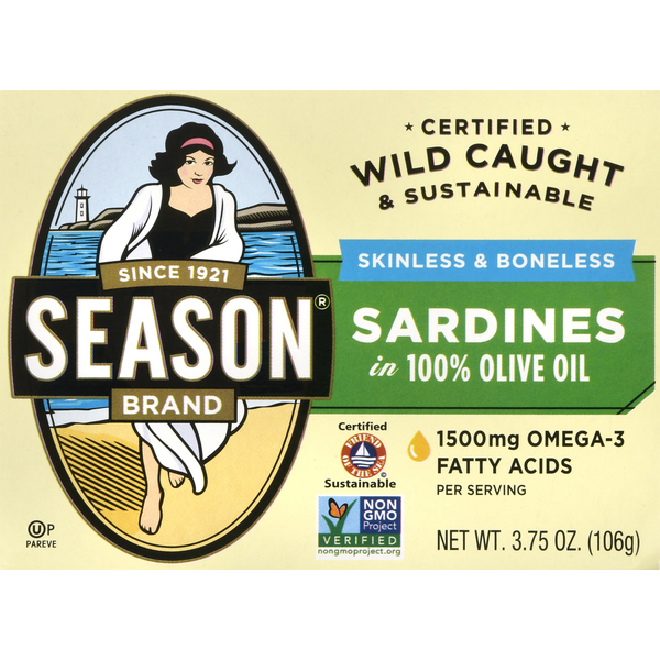 Canned Meat & Seafood Season Brand Skinless and Boneless Sardines in Olive Oil hero