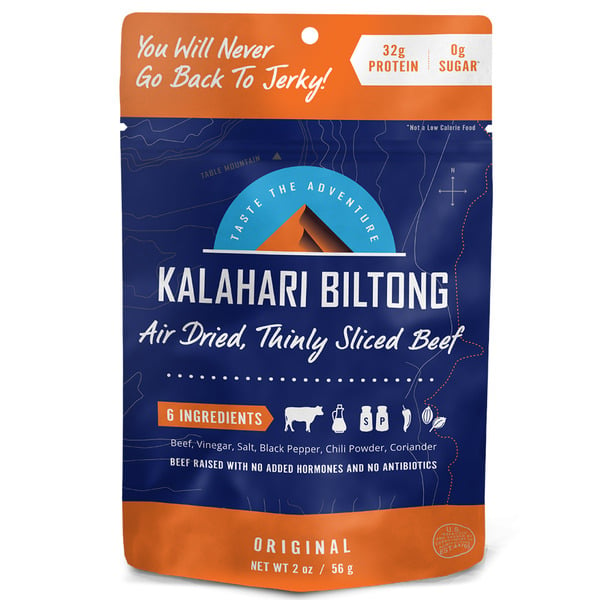 Popcorn, Puffs & Jerky Kalahari Snacks Kalahari Biltong, Air Dried Thinly Sliced Beef, Original hero