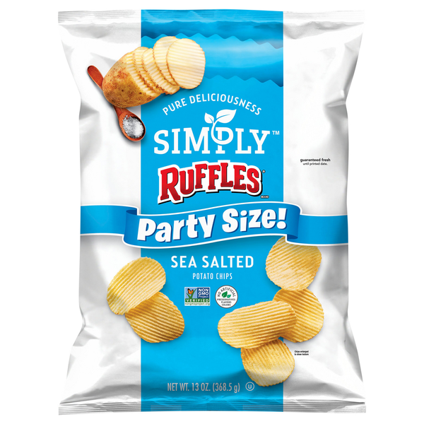 Chips & Pretzels Ruffles Potato Chips, Sea Salted, Party Size hero