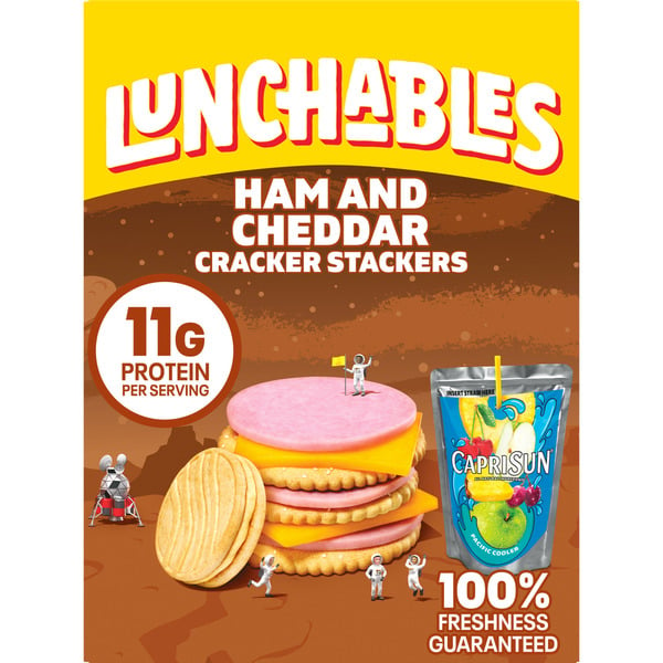 Hot Dogs, Bacon & Sausage Lunchables Ham & Cheddar with Capri Sun Kids Lunch Snack Convenience Meal hero