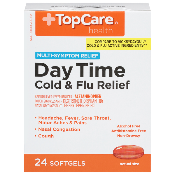 Cold, Flu & Allergy TopCare Cold & Flu Relief, Day Time, Multi-Symptom Relief, Softgels hero