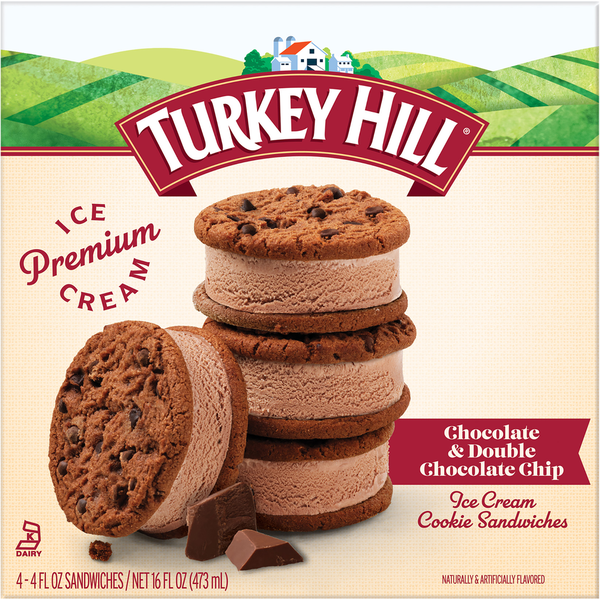 Ice Cream & Ice Turkey Hill Ice Cream Cookie Sandwiches, Premium, Chocolate & Double Chocolate Chip hero