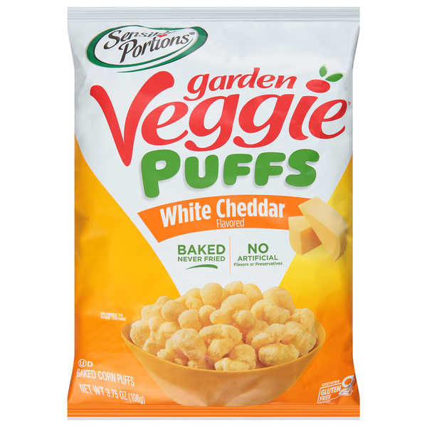 Chips & Pretzels Sensible Portions Corn Puffs, Baked, White Cheddar Flavored hero