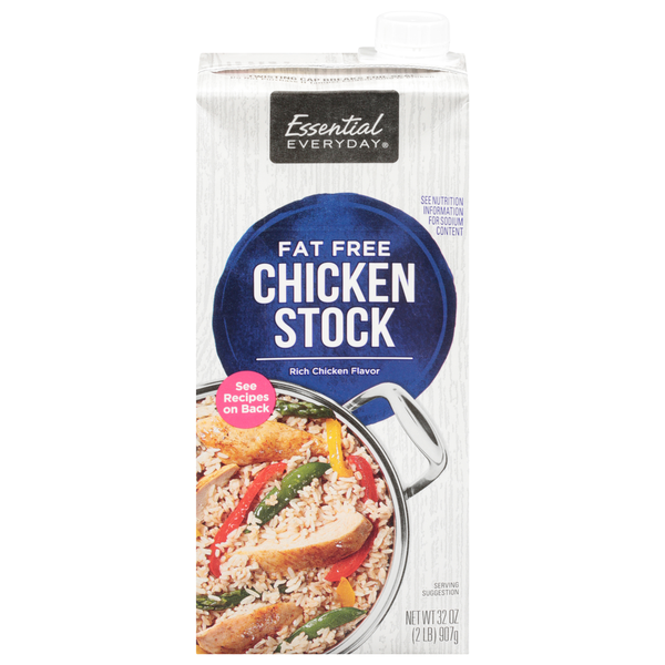 Soup, Broth & Bouillon Essential Everyday Stock, Fat Free, Chicken hero