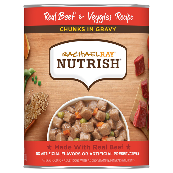 Dog Food & Care Rachael Ray Nutrish Food for Dogs, Natural, Real Beef & Veggies Recipe, Chunks in Gravy, Adult hero