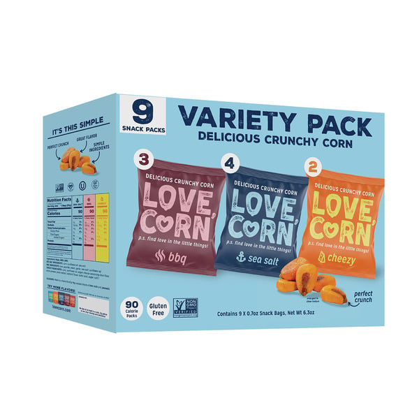 Candy & Chocolate Love, Corn Variety Pack Sea Salt, BBQ, Cheezy Delicious Crunchy Corn Snack hero