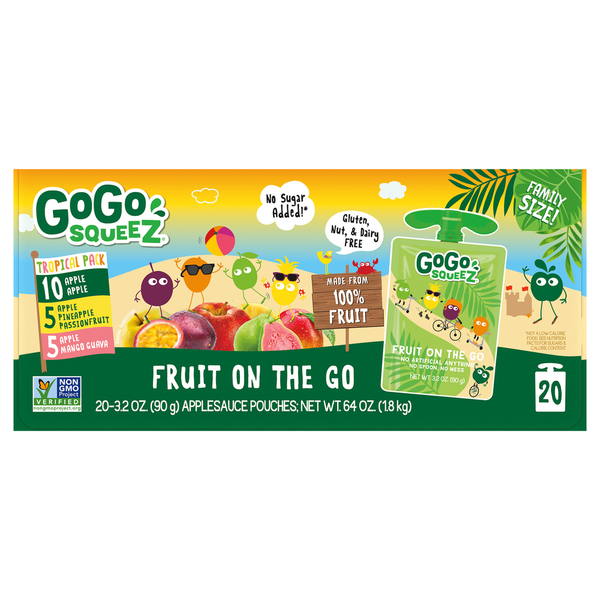 Canned Fruit & Applesauce GoGo Squeez Applesauce, Fruit on the Go, Tropical Pack, Family Size hero