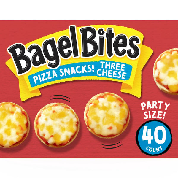 Frozen Appetizers & Sides Bagel Bites Three Cheese Mini Pizza Bagel Frozen Food Snacks hero