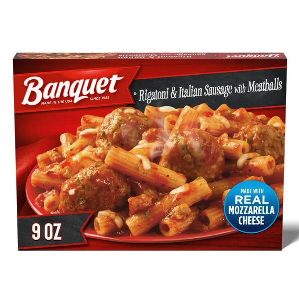 Prepared Meals Banquet Rigatoni and Italian Sausage with Meatballs, Frozen Meal hero