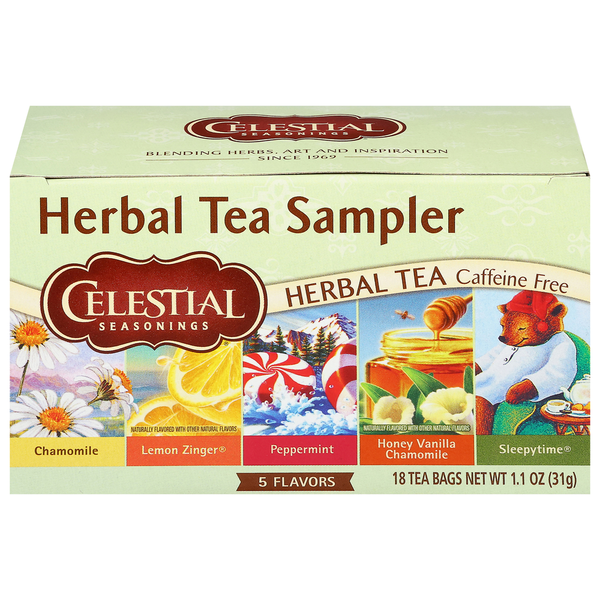 Tea Celestial Seasonings Herbal Tea Sampler, 5 Flavors, Caffeine Free, Tea Bags hero