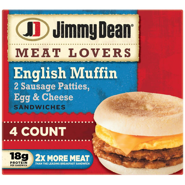 Frozen Breakfast Jimmy Dean Meat Lovers English Muffin Sandwiches hero