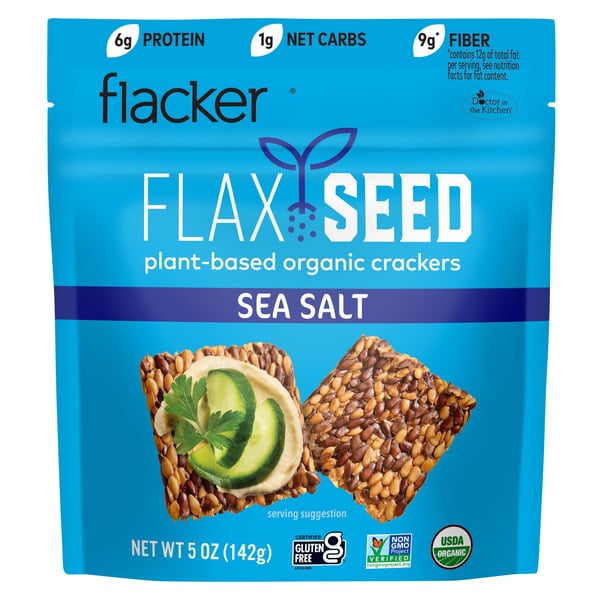 Crackers Dr. in the Kitchen Flackers Flackers, Organic Flax Seed Crackers, Sea Salt hero