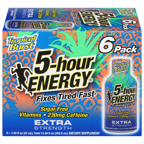 Energy & Sports Drinks 5-hour ENERGY Energy Drink, Extra Strength, Tropical Burst, 6 Pack hero