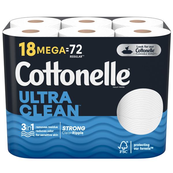 Paper Goods Cottonelle Ultra Clean Toilet Paper, Strong Toilet Tissue, Mega Rolls hero