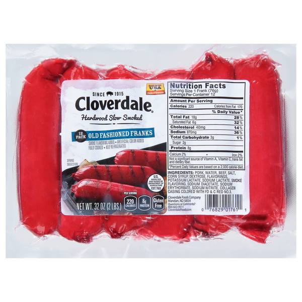 Hot Dogs, Bacon & Sausage Cloverdale Franks, Old Fashioned, 12 Pack hero