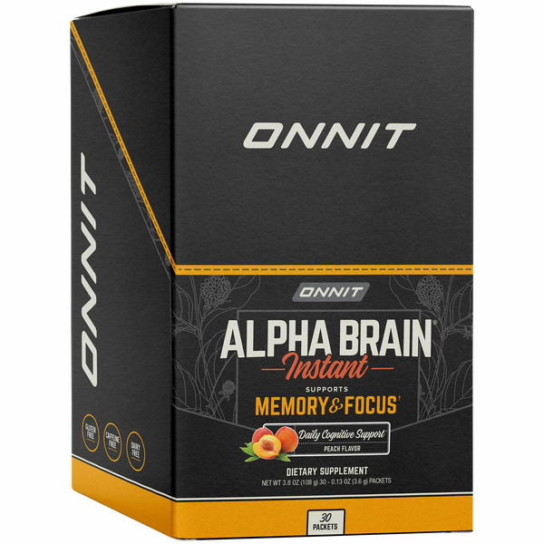 Brain & Memory Support ONNIT LABS Alpha Brain Instant Support Memory & Focus, Daily Cognitive Support Dietary Supplement Packets, Peach hero