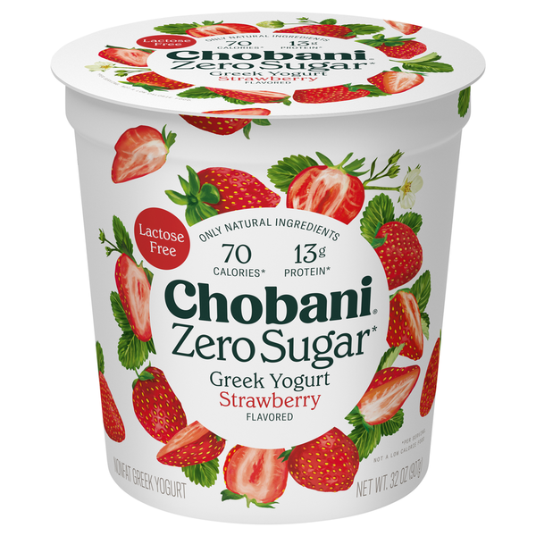 Bulk Sugar & Sweeteners Chobani Yogurt, Greek, Nonfat, Zero Sugar, Strawberry Flavored hero